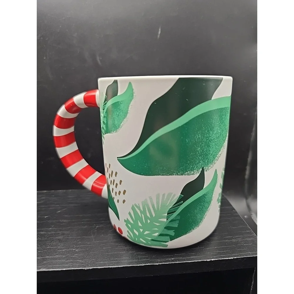 Lot Of 2 2019 Starbucks Christmas Holly Mugs‎ Candy Cane Handle 12 Oz